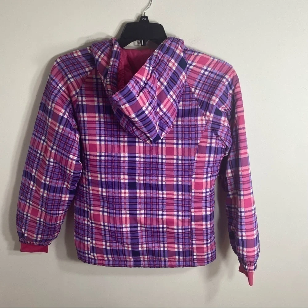 The Children’s Place Plaid Jacket Sz XL 14 Pink Purple Hooded Coat Puffer